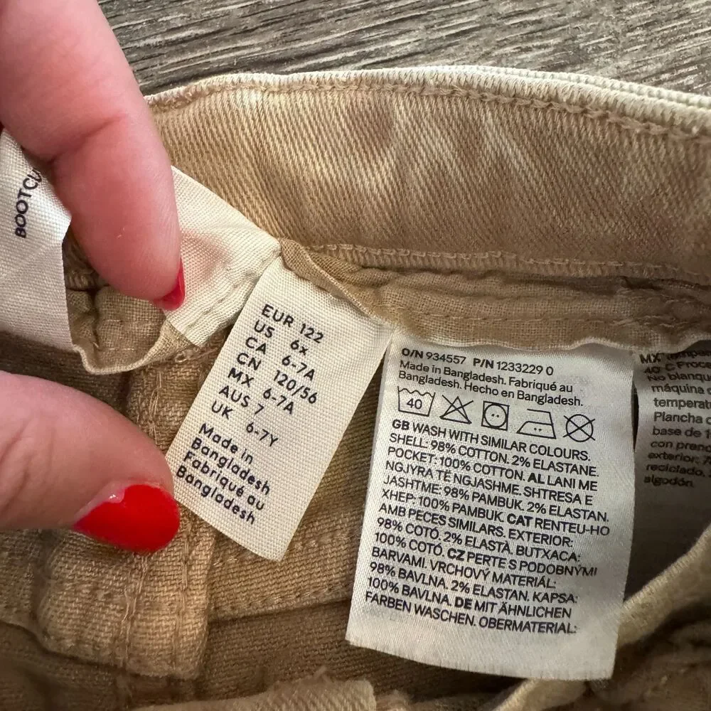 H&M Kaki girls cargo bootcut pants- size 6x